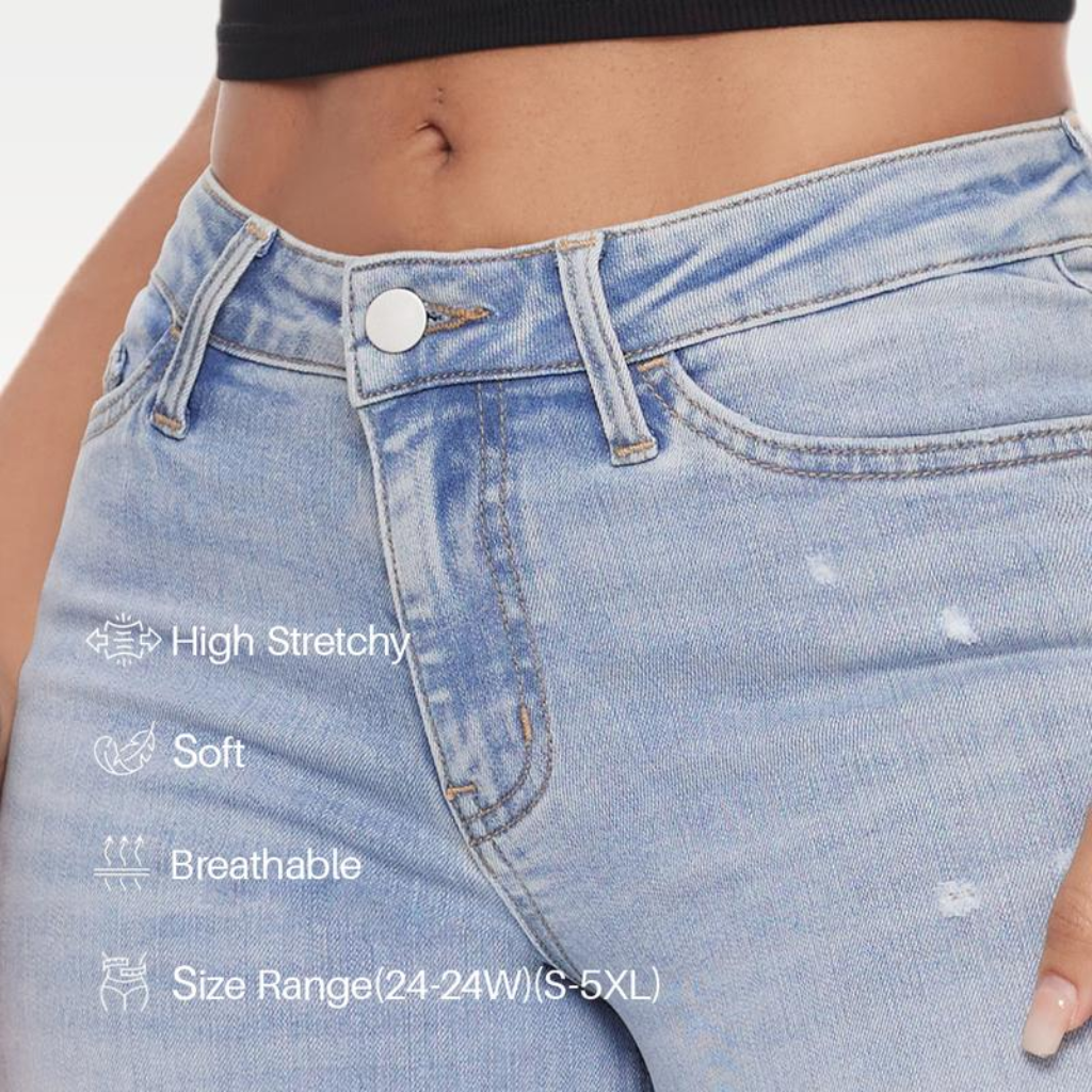 Mid-Low Rise Stretch Wide-Leg Baggy BBL Jeans