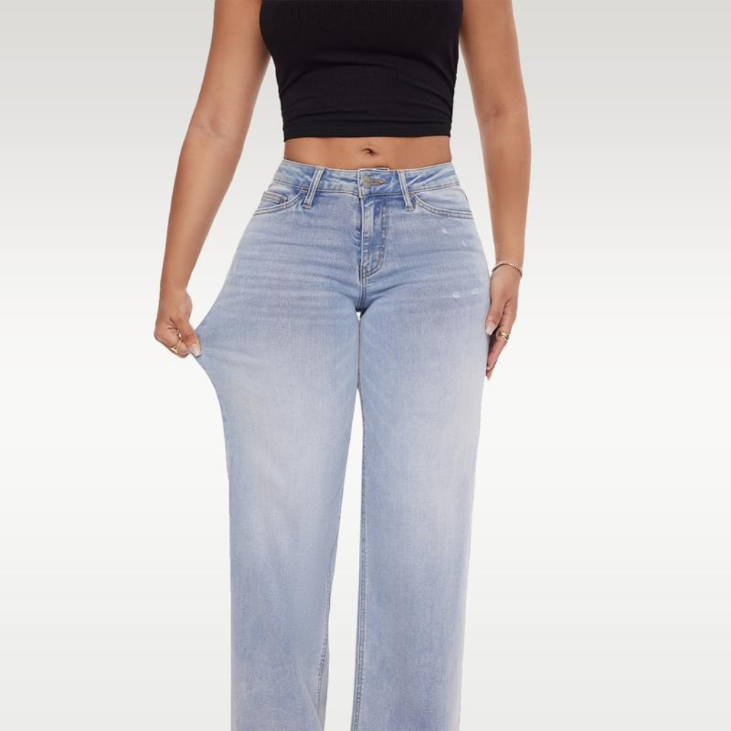 Mid-Low Rise Stretch Wide-Leg Baggy BBL Jeans