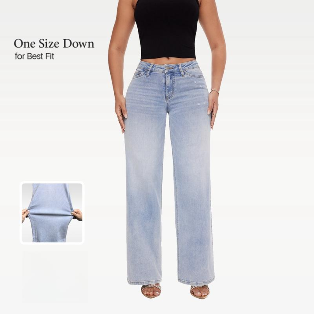 Mid-Low Rise Stretch Wide-Leg Baggy BBL Jeans