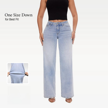 Mid-Low Rise Stretch Wide-Leg Baggy BBL Jeans