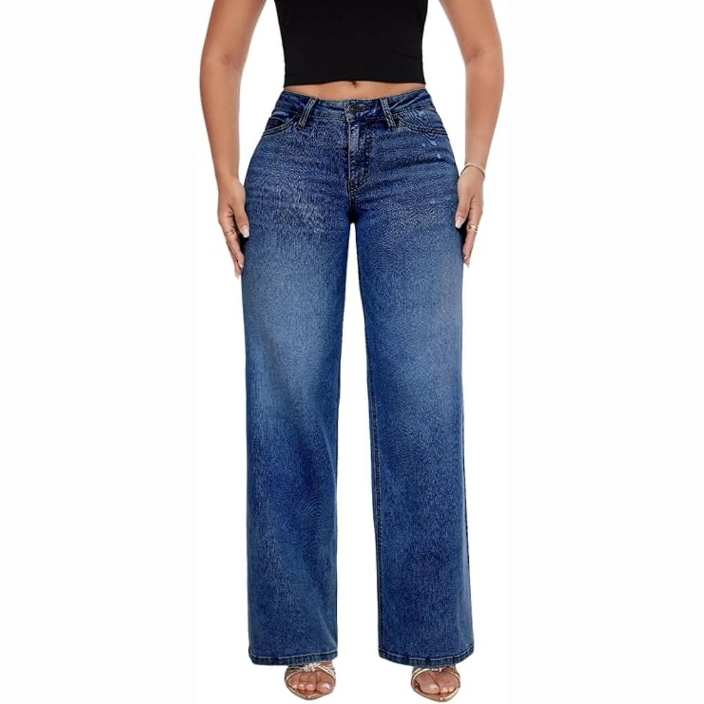 Mid-Low Rise Stretch Wide-Leg Baggy BBL Jeans