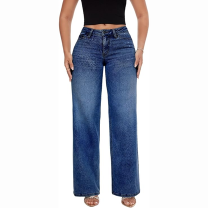 Mid-Low Rise Stretch Wide-Leg Baggy BBL Jeans