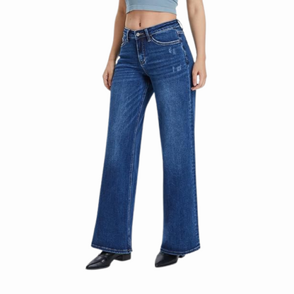 Mid-Low Rise Stretch Wide-Leg Baggy BBL Jeans